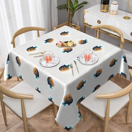 HHGFASD Pixel-Kugelfisch-Muster, quadratisch, dekorativ, 152,4 x 152,4 cm, wasserdicht, knitterfrei, wiederverwendbar, für Cafés, Buffet, Picknicks, Hochzeiten, Partys von HHGFASD