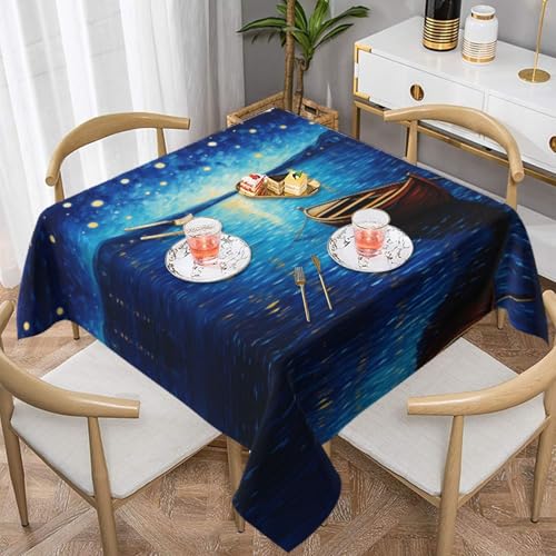 HHGFASD Quadratische Tischdecke, Motiv: Meer im Sternenlicht, 152,4 x 152,4 cm, wasserdicht, knitterfrei, wiederverwendbar, für Cafés, Buffet, Picknicks, Hochzeiten, Partys HHGFASD Quadratische Tischdecke, Motiv: Meer im Sternenlicht, 152,4 x 152,4 cm, wasserdicht, knitterfrei, wiederverwendbar, für Cafés, Buffet, Picknicks, Hochzeiten, Partys von HHGFASD
