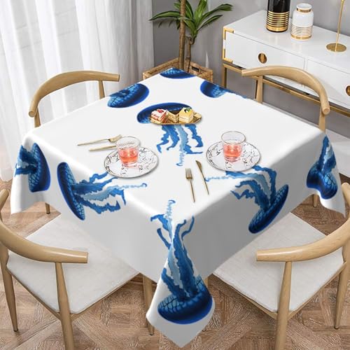 HHGFASD Quadratische Tischdecke, Motiv: blaue Quallen, 152,4 x 152,4 cm, wasserdicht, knitterfrei, wiederverwendbar, für Cafés, Buffet, Picknicks, Hochzeiten, Partys HHGFASD Quadratische Tischdecke, Motiv: blaue Quallen, 152,4 x 152,4 cm, wasserdicht, knitterfrei, wiederverwendbar, für Cafés, Buffet, Picknicks, Hochzeiten, Partys von HHGFASD