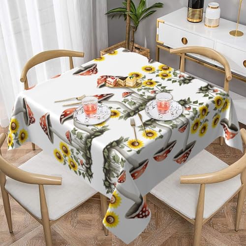 HHGFASD Quadratische Tischdecke, Sonnenblume unter Pilzen, 137,2 x 137,2 cm, wasserdicht, knitterfrei, wiederverwendbar, für Cafés, Buffet, Picknicks, Hochzeiten, Partys HHGFASD Quadratische Tischdecke, Sonnenblume unter Pilzen, 137,2 x 137,2 cm, wasserdicht, knitterfrei, wiederverwendbar, für Cafés, Buffet, Picknicks, Hochzeiten, Partys von HHGFASD