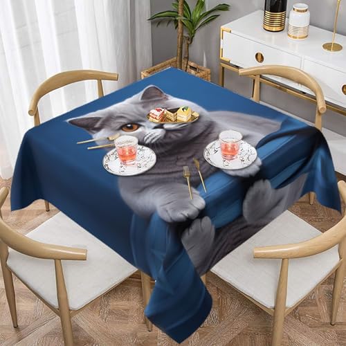 HHGFASD Quadratische Tischdecke, Temperament, kurzhaarig, dekorativ, 152,4 x 152,4 cm, wasserdicht, knitterfrei, wiederverwendbar, für Cafés, Buffet, Picknicks, Hochzeiten, Partys von HHGFASD