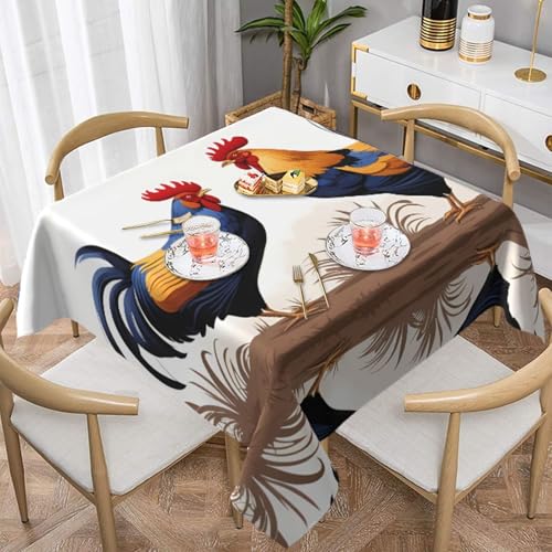 HHGFASD Quadratische Tischdecke, französisches Hahnmuster, 137,2 x 137,2 cm, wasserdicht, knitterfrei, wiederverwendbar, für Cafés, Buffet, Picknicks, Hochzeiten, Partys von HHGFASD