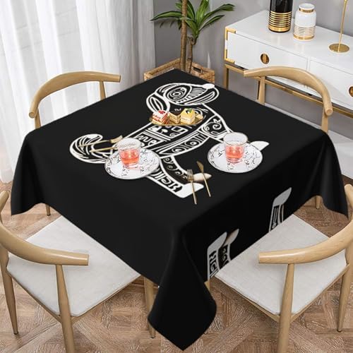 HHGFASD Quadratische Tischdecke, gestreift, Hundemuster, 137,2 x 137,2 cm, wasserdicht, knitterfrei, wiederverwendbar, für Cafés, Buffet, Picknicks, Hochzeiten, Partys von HHGFASD
