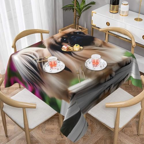 HHGFASD Quadratische Tischdecke, niedliches Pekinese-Muster, 152,4 x 152,4 cm, wasserdicht, knitterfrei, wiederverwendbar, für Cafés, Buffet, Picknicks, Hochzeiten, Partys von HHGFASD