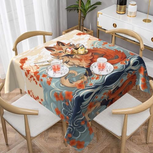 HHGFASD Quadratische Tischdecke, sitzend, Fuchsmuster, 137,2 x 137,2 cm, wasserdicht, knitterfrei, wiederverwendbar, für Cafés, Buffet, Picknicks, Hochzeiten, Partys von HHGFASD