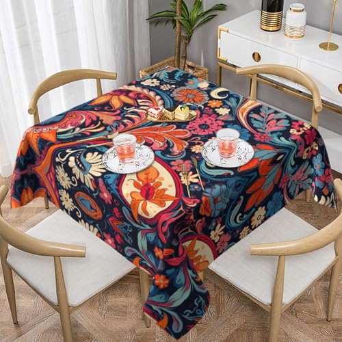 HHGFASD Quadratische Tischdecke, spirituelles Muster, 152,4 x 152,4 cm, wasserdicht, knitterfrei, wiederverwendbar, für Cafés, Buffet, Picknicks, Hochzeiten, Partys von HHGFASD