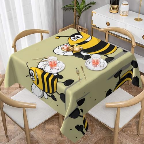 HHGFASD Quadratische Tischdecke mit Cartoon-Hummelmuster, 152,4 x 152,4 cm, wasserdicht, knitterfrei, wiederverwendbar, für Cafés, Buffet, Picknicks, Hochzeiten, Partys von HHGFASD