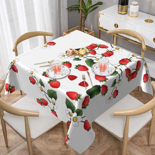 HHGFASD Quadratische Tischdecke mit Erdbeerblumenmuster, 137,2 x 137,2 cm, wasserdicht, knitterfrei, wiederverwendbar, für Cafés, Buffet, Picknicks, Hochzeiten, Partys HHGFASD Quadratische Tischdecke mit Erdbeerblumenmuster, 137,2 x 137,2 cm, wasserdicht, knitterfrei, wiederverwendbar, für Cafés, Buffet, Picknicks, Hochzeiten, Partys von HHGFASD