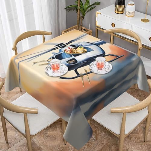 HHGFASD Quadratische Tischdecke mit Hubschraubermuster, 152,4 x 152,4 cm, wasserdicht, knitterfrei, wiederverwendbar, für Cafés, Buffet, Picknicks, Hochzeiten, Partys von HHGFASD