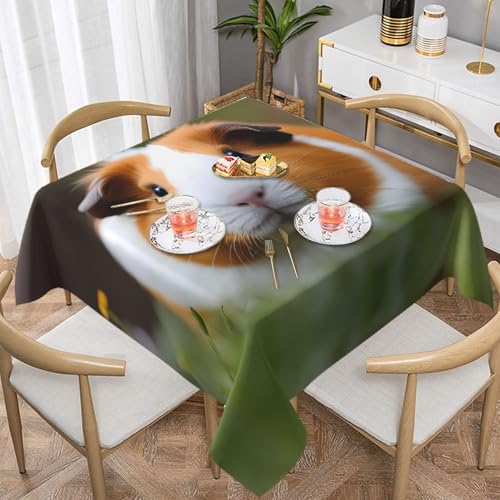 HHGFASD Quadratische Tischdecke mit Meerschweinchen-Muster, 137,2 x 137,2 cm, wasserdicht, knitterfrei, wiederverwendbar, für Cafés, Buffet, Picknicks, Hochzeiten, Partys von HHGFASD