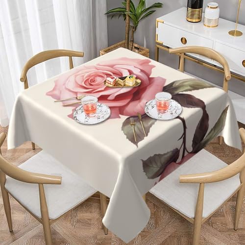 HHGFASD Quadratische Tischdecke mit Rosen-Illustrationsmuster, 137,2 x 137,2 cm, wasserdicht, knitterfrei, wiederverwendbar, für Cafés, Buffet, Picknicks, Hochzeiten, Partys von HHGFASD