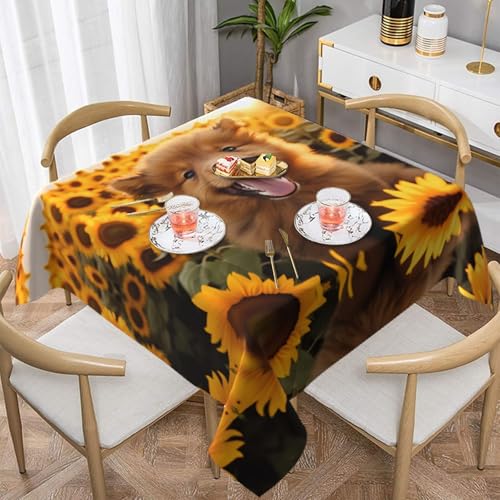 HHGFASD Quadratische Tischdecke mit Sonnenblumenpudel-Muster, 137,2 x 137,2 cm, wasserdicht, knitterfrei, wiederverwendbar, für Cafés, Buffet, Picknicks, Hochzeiten, Partys von HHGFASD