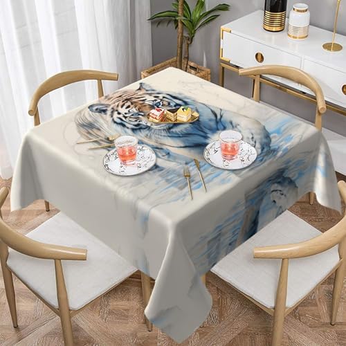 HHGFASD Quadratische Tischdecke mit Stehendem Tigermuster, 137,2 x 137,2 cm, wasserdicht, knitterfrei, wiederverwendbar, für Cafés, Buffet, Picknicks, Hochzeiten, Partys von HHGFASD