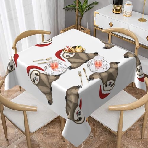 HHGFASD Quadratische Tischdecke mit Weihnachts-Faultier-Muster, 152,4 x 152,4 cm, wasserdicht, knitterfrei, wiederverwendbar, für Cafés, Buffet, Picknicks, Hochzeiten, Partys von HHGFASD