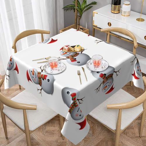 HHGFASD Quadratische Tischdecke mit niedlichem Schneemann-Muster, 152,4 x 152,4 cm, wasserdicht, knitterfrei, wiederverwendbar, für Cafés, Buffet, Picknicks, Hochzeiten, Partys von HHGFASD