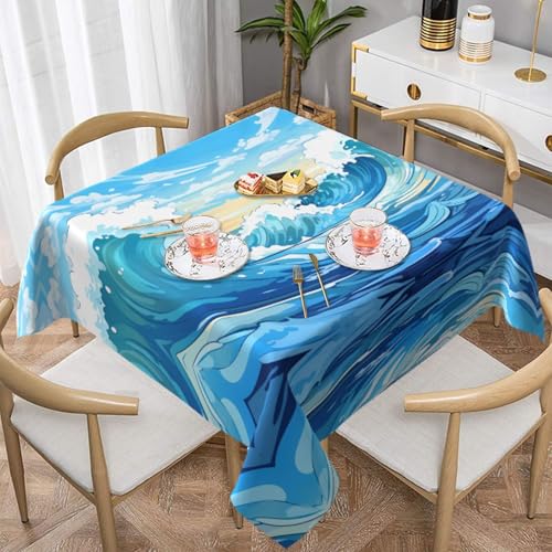 HHGFASD Quadratische Tischdecke mit rollendem Wellenmuster, 137,2 x 137,2 cm, wasserdicht, knitterfrei, wiederverwendbar, für Cafés, Buffet, Picknicks, Hochzeiten, Partys von HHGFASD