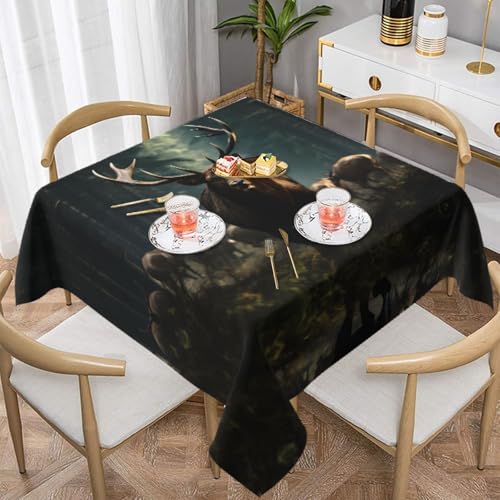 HHGFASD Quadratische Tischdecke mit starkem Elchmuster, 152,4 x 152,4 cm, wasserdicht, knitterfrei, wiederverwendbar, für Cafés, Buffet, Picknicks, Hochzeiten, Partys von HHGFASD