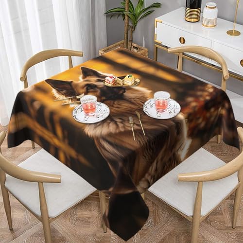 HHGFASD Quadratische Tischdecke mit starkem Schäferhund-Muster, 137,2 x 137,2 cm, wasserdicht, knitterfrei, wiederverwendbar, für Cafés, Buffet, Picknicks, Hochzeiten, Partys von HHGFASD