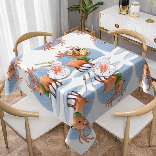 HHGFASD Quadratische Tischdecke mit weihnachtlichem Hirsch unter Schneeflocken, 137,2 x 137,2 cm, wasserdicht, knitterfrei, wiederverwendbar, für Cafés, Buffet, Picknicks, Hochzeiten, Partys HHGFASD Quadratische Tischdecke mit weihnachtlichem Hirsch unter Schneeflocken, 137,2 x 137,2 cm, wasserdicht, knitterfrei, wiederverwendbar, für Cafés, Buffet, Picknicks, Hochzeiten, Partys von HHGFASD