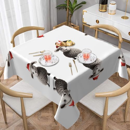 HHGFASD Quadratische Tischdecke mit weihnachtlichem Schaf-Muster, 137,2 x 137,2 cm, wasserdicht, knitterfrei, wiederverwendbar, für Cafés, Buffet, Picknicks, Hochzeiten, Partys von HHGFASD