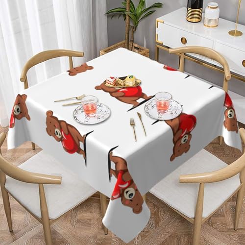 HHGFASD Quadratische dekorative Tischdecke mit Bärenmuster, 152,4 x 152,4 cm, wasserdicht, knitterfrei, wiederverwendbar, für Cafés, Buffet, Picknicks, Hochzeiten, Partys von HHGFASD