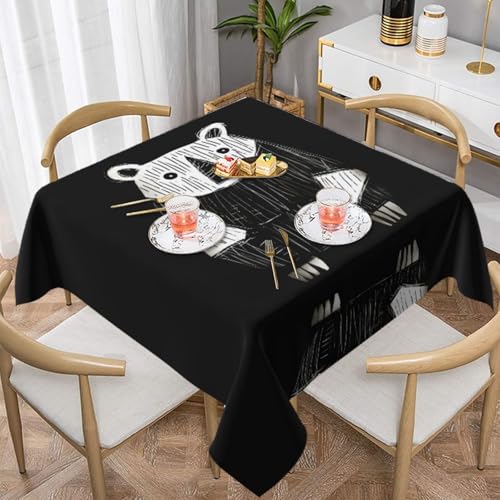 HHGFASD Quadratische dekorative Tischdecke mit Bärenmuster, 152,4 x 152,4 cm, wasserdicht, knitterfrei, wiederverwendbar, für Cafés, Buffet, Picknicks, Hochzeiten, Partys von HHGFASD
