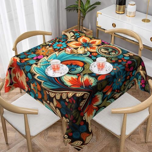 HHGFASD Quadratische dekorative Tischdecke mit Blumenmuster, 137,2 x 137,2 cm, wasserdicht, knitterfrei, wiederverwendbar, für Cafés, Buffet, Picknicks, Hochzeiten, Partys von HHGFASD