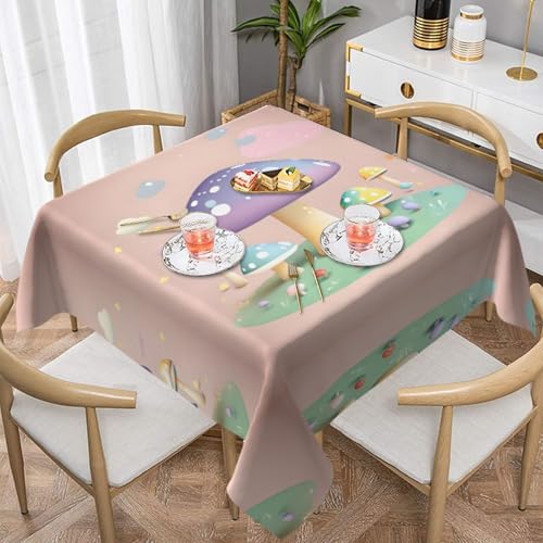 HHGFASD Quadratische dekorative Tischdecke mit Cartoon-Pilz-Muster, 152,4 x 152,4 cm, wasserdicht, knitterfrei, wiederverwendbar, für Cafés, Buffet, Picknicks, Hochzeiten, Partys von HHGFASD