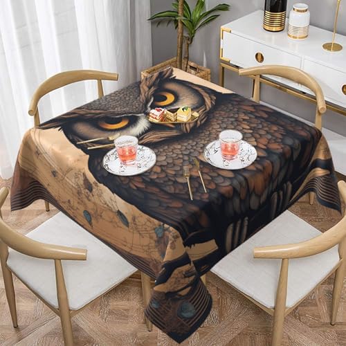 HHGFASD Quadratische dekorative Tischdecke mit Eulenmuster, 152,4 x 152,4 cm, wasserdicht, knitterfrei, wiederverwendbar, für Cafés, Buffet, Picknicks, Hochzeiten, Partys von HHGFASD