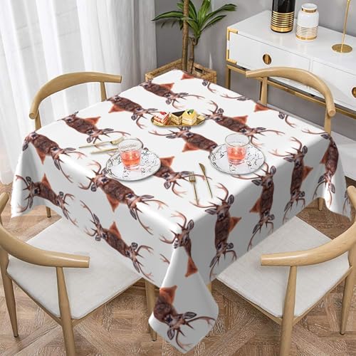 HHGFASD Quadratische dekorative Tischdecke mit Hirschkopf-Muster, 152,4 x 152,4 cm, wasserdicht, knitterfrei, wiederverwendbar, für Cafés, Buffet, Picknicks, Hochzeiten, Partys von HHGFASD
