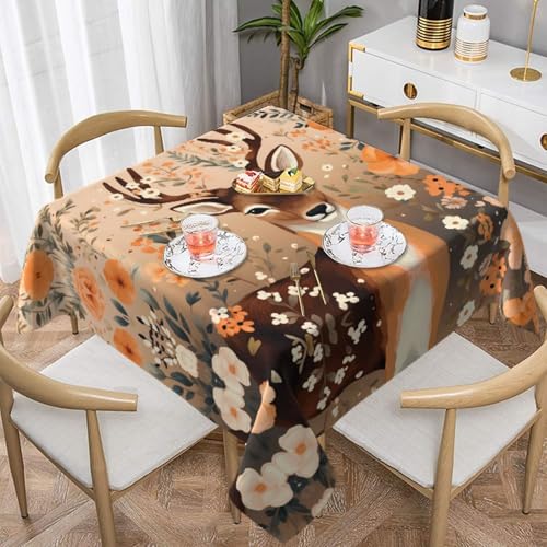 HHGFASD Quadratische dekorative Tischdecke mit Hirschmuster, 152,4 x 152,4 cm, wasserdicht, knitterfrei, wiederverwendbar, für Cafés, Buffet, Picknicks, Hochzeiten, Partys von HHGFASD