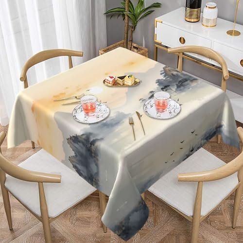 HHGFASD Quadratische dekorative Tischdecke mit Sonnenuntergangsmuster, 137,2 x 137,2 cm, wasserdicht, knitterfrei, wiederverwendbar, für Cafés, Buffet, Picknicks, Hochzeiten, Partys von HHGFASD