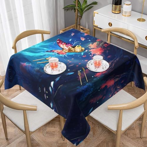 HHGFASD Quadratische dekorative Tischdecke mit auffälligem Schmetterlingsmuster, 152,4 x 152,4 cm, wasserdicht, knitterfrei, wiederverwendbar, für Cafés, Buffet, Picknicks, Hochzeiten, Partys von HHGFASD