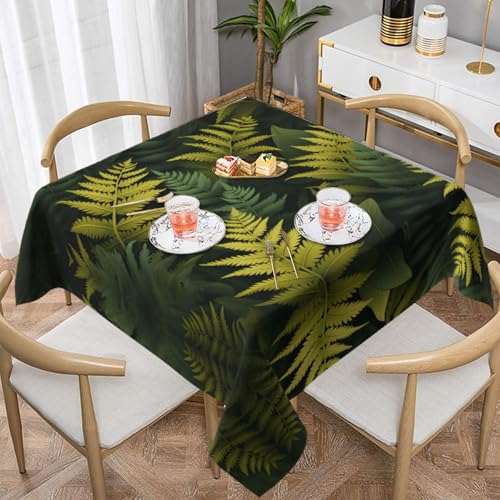 HHGFASD Quadratische dekorative Tischdecke mit florierendem Farnmuster, 137,2 x 137,2 cm, wasserdicht, knitterfrei, wiederverwendbar, für Cafés, Buffet, Picknicks, Hochzeiten, Partys von HHGFASD