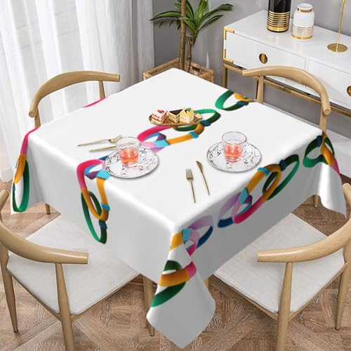 HHGFASD Quadratische dekorative Tischdecke mit mehrfarbigem Armbandmuster, 152,4 x 152,4 cm, wasserdicht, knitterfrei, wiederverwendbar, für Cafés, Buffet, Picknicks, Hochzeiten, Partys von HHGFASD