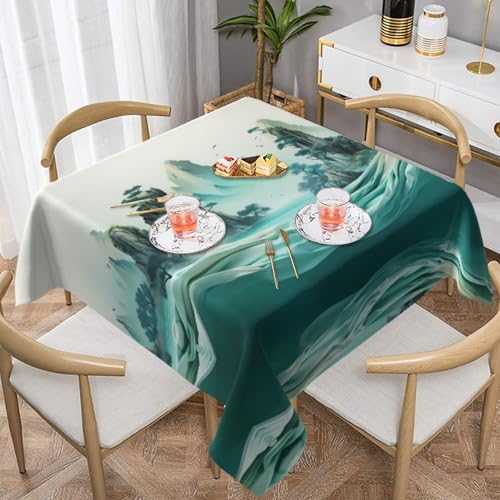HHGFASD Quadratische dekorative Tischdecke mit seidigem Landschaftsmuster, 137,2 x 137,2 cm, wasserdicht, knitterfrei, wiederverwendbar, für Cafés, Buffet, Picknicks, Hochzeiten, Partys von HHGFASD