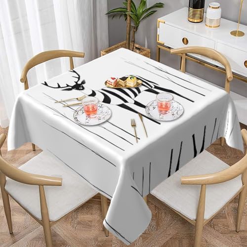 HHGFASD Quadratische dekorative Tischdecke mit seltsamem Hirschmuster, 137,2 x 137,2 cm, wasserdicht, knitterfrei, wiederverwendbar, für Cafés, Buffet, Picknicks, Hochzeiten, Partys von HHGFASD