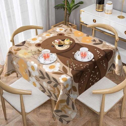 HHGFASD Quadratische dekorative Tischdecke mit sitzendem Bärenmuster, 137,2 x 137,2 cm, wasserdicht, knitterfrei, wiederverwendbar, für Cafés, Buffet, Picknicks, Hochzeiten, Partys von HHGFASD