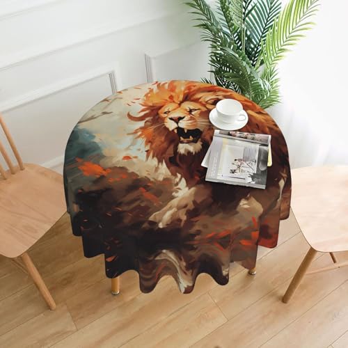 HHGFASD Runde dekorative Tischdecke, Motiv: Der wütende Löwe, 152,4 cm, für Innen- und Außenbereich, Partys, Hochzeiten HHGFASD Runde dekorative Tischdecke, Motiv: Der wütende Löwe, 152,4 cm, für Innen- und Außenbereich, Partys, Hochzeiten von HHGFASD