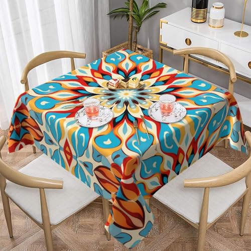 HHGFASD Runde dekorative Tischdecke, abstraktes Blütenmuster, quadratisch, 152,4 x 152,4 cm, wasserdicht, knitterfrei, wiederverwendbar, für Cafés, Buffet, Picknicks, Hochzeiten, Partys von HHGFASD