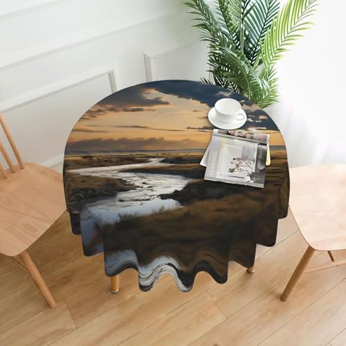 HHGFASD Runde dekorative Tischdecke mit Fluss- und Unifarben-Muster, für Innen- und Außenbereich, Partys, Hochzeiten HHGFASD Runde dekorative Tischdecke mit Fluss- und Unifarben-Muster, für Innen- und Außenbereich, Partys, Hochzeiten von HHGFASD