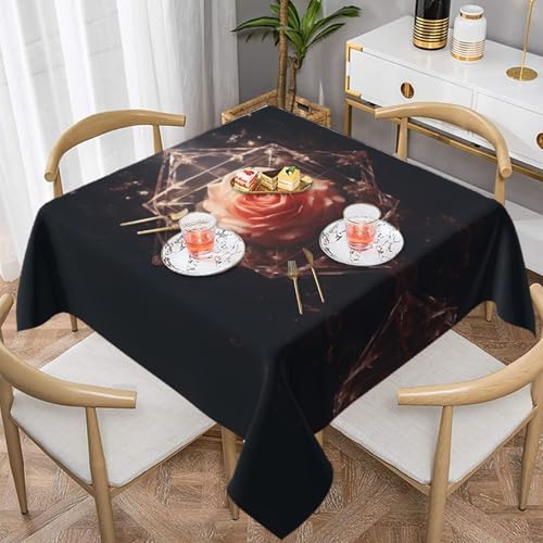 HHGFASD Sealed White Rose Pattern Square Decorative Tablecloth 137.2 cmx137.2 cm Waterproof, Wrinkle-resistant, Reusable for Coffee Shops, Buffet, Picnics, Weddings, Parties von HHGFASD