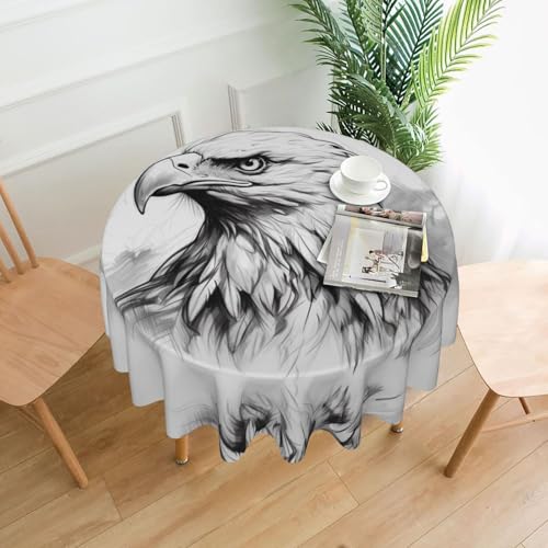 HHGFASD Sketch Adlerkopf-Muster, rund, dekorative Tischdecke, 152,4 cm, für Innen- und Außenbereich, Partys, Hochzeiten von HHGFASD