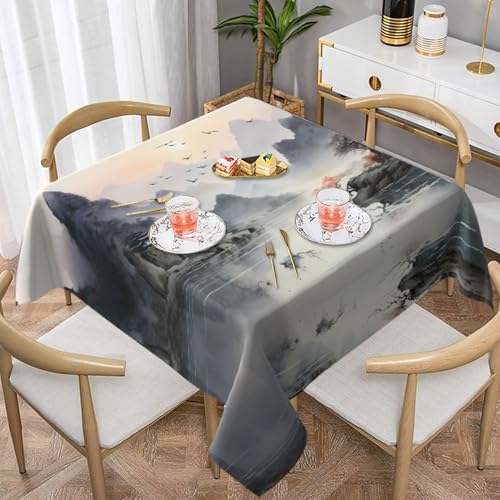 HHGFASD fig. Quadratische dekorative Tischdecke, bezauberndes Landschaftsmuster, 137,2 x 137,2 cm, wasserdicht, knitterfrei, wiederverwendbar, für Cafés, Buffet, Picknicks, Hochzeiten, Partys von HHGFASD