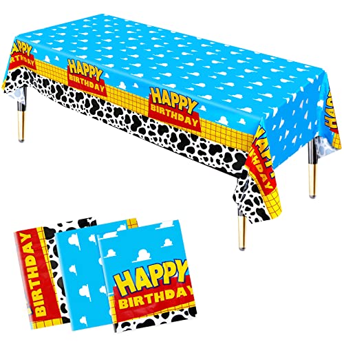 HHLCWA 3er-Pack Cartoon Story Party-Tischdecken, Einweg-Tischdecken aus Kunststoff, Blauer Himmel, weiße Wolke, für Geburtstagsfeier-Dekorationen, 86,6 x 51,2 Zoll von HHLCWA