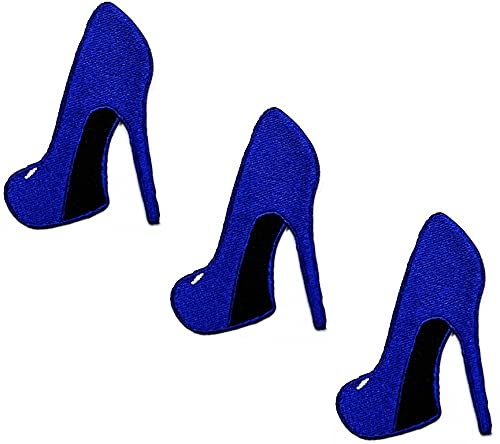 HHO Aufnäher Set 3 Stück Blau High Heel Schuhe Aufbügler Bestickte Patches Queen High Heels Cartoon Motiv Applikation Stickerei Kleidungsstück Patch Nähen auf für Kleidung Kinder T-Shirt Jeans DIY von HHO CARTOON PATCH