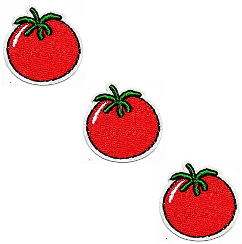 HHO Aufnäher Set 3 Stück Mini Rot Tomate Patches Tomate Gemüse Obst Cartoon Aufkleber Stickerei Jacke T-Shirt Patch Nähen Aufbügeln Besticktes Abzeichen Schild Kostüm von HHO CARTOON PATCH