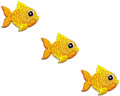 HHO Patch Set 3 Stück Mini Gelb Goldfisch Aufbügler Niedlich Goldfisch Tier Cartoon Applikation Stickerei Aufkleber für T-Shirt Jeans Rucksäcke Familien Kleidung Hut DIY Applikation von HHO CARTOON PATCH