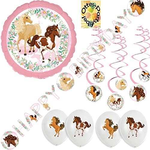 Beautiful-Horses-Pferde-Party-Set Dekoset 4 - Partykette Happy Birthday - Folienballon - Luftballons - Dekospiralen von HHO
