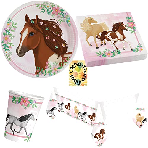 HHO Beautiful-Horses-Pferde-Party-Set 53tlg. - für 16 Pferdefreunde Teller Becher Servietten Tischdecke von HHO